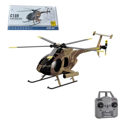 C189 Ferngesteuerter Hubschrauber, MD500 2,4G 6CH 1:28 Bürstenloser Motor RC Hubschrauber Single Blade Flybarless Remote Hubschrauber RTF mit optischer Flusslokalisierung (Tarnfarben(1 Batterie)) von Kopeetechy