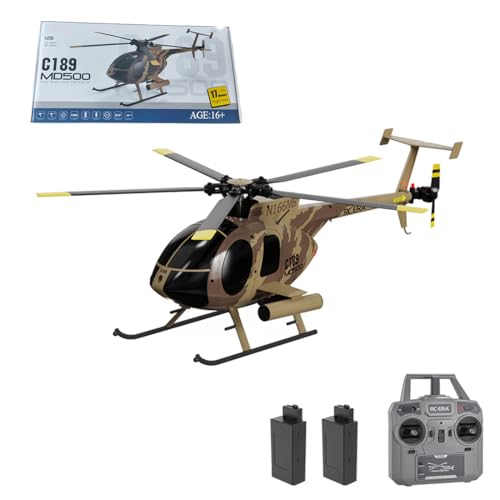 C189 Ferngesteuerter Hubschrauber, MD500 2,4G 6CH 1:28 Bürstenloser Motor RC Hubschrauber Single Blade Flybarless Remote Hubschrauber RTF mit optischer Flusslokalisierung (Tarnfarben(2 Batterien)) von Kopeetechy