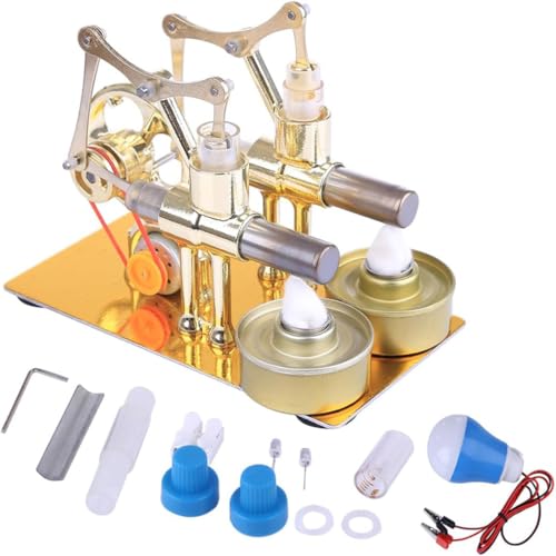 Kopeetechy Stirlingmotor Sterling Engine Kit Heißluft Stirling Motor Modell mit LED-Licht, Bürodekoration, DIY-Pädagogisches Experimentierwerkzeug, Lernspielzeug Lehrer, Erwachsene und Kinder von Kopeetechy