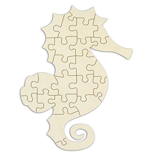 Personalisierbares Holzpuzzle „Seepferdchen“ zum bemalen und selbst gestalten - 23 Teile, 28,5 x 22 cm - Puzzle aus Holz in Form eines Seepferdchens von Kopierladen Karnath GmbH