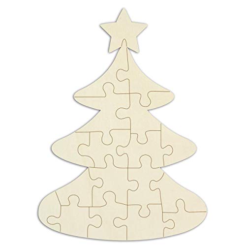 Holzpuzzle Tannenbaum selbst gestalten und bemalen - 18 Teile, 29 x 21 cm - personalisierbares Puzzle „Weihnachtsbaum“ aus Holz von Kopierladen Karnath GmbH