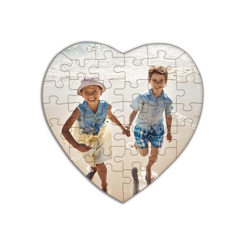 Personalisierbares Fotopuzzle aus Holz in Herz-Form - 34 Teile, 20 x 20 cm - mit eigenen Bildern und Texten gestalten - optional mit Geschenkbox von Kopierladen Karnath GmbH