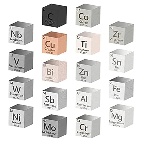 Kopinma 10 mm Element Cube, 18 Stück Würfel-Dichte Metall Set, Wolfram, Wismut, Kohlenstoff, Aluminium, Kupfer usw. Periodensystem Elemente Würfel, Metall Geschenke sammeln von Kopinma