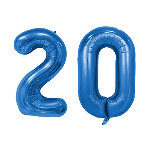 Kopper-24 Folienballon Zahl 20 Set; ca. 100 cm, blau - Helium geeignet - Luftballon XXL Nummer Riesen Ballon Zahlenballon Mädchen Junge Deko Riesenzahl Party Hochzeit Kindergeburtstag zum Geburtstag von Kopper-24