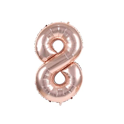 Kopper-24 Folienballon Zahl 8, ca. 80 cm, rosegold, für Luftbefüllung - Luftballon XXL Nummer Riesen Ballon Zahlenballon Mädchen Junge Deko Riesenzahl Party Hochzeit Kindergeburtstag zum Geburtstag von Kopper-24