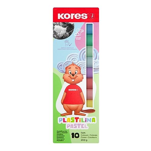 Kores Plastilina Pastel: Knetmasse für Kinder, weich und leicht zu formen, waschbar und ungiftig, Set mit 10 Pastellfarben, Schwarz und Weiß x 20 g von Kores