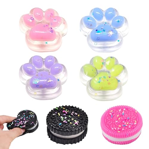 2 Stück Keks Stress Relief Spielzeug und 4 Squishy Mini Katze Pfote Spielzeug, Keks Fufu Spielzeug, Silikon Squeeze Toy für Kinder und Erwachsene 2 Stück Keks Stress Relief Spielzeug und 4 Squishy Mini Katze Pfote Spielzeug, Keks Fufu Spielzeug, Silikon Squeeze Toy für Kinder und Erwachsene von Korsaot