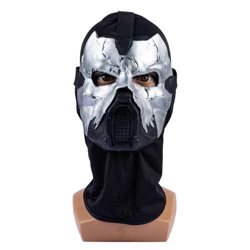 Koshowgic Geistermaske Cosplay Kostüm Vollgesichtsmaske Kopfbedeckung für Halloween Cosplay (Schwarz + Silber) von Koshowgic