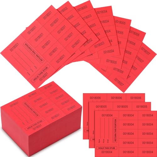 Kosiz 300 Blatt Tombola-Tickets für chinesische Auktionskarten, Korb, Tombola-Tickets für stille Veranstaltungen, Spendenaktionen, Klassenzimmer, Schulpreis (Rot, 10 Gebote) von Kosiz