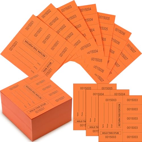 Kosiz 300 Blatt Tombola-Tickets für chinesische Auktionstickets, Korb, Tombola-Tickets für stille Veranstaltungen, Spendenaktionen, Klassenzimmer, Schulpreis (Orange, 5 Gebote) von Kosiz