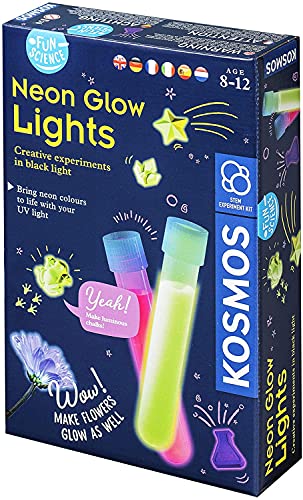 KOSMOS 616830 Fun Science Glow Lights, Neon-Leuchten, Kreative Experimente im Schwarzlicht, Experimentier Set für Kinder mit mehrsprachiger Anleitung (DE, EN, FR, IT, ES, NL) von Kosmos