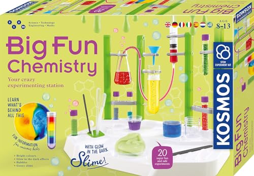 KOSMOS 617400 Big Fun Chemistry-Die verrückte Chemie-Station, Experimentierkasten, Labor für Kinder ab 8 Jahren, glibbriger Schleim, blubbernde Flüssigkeiten, mehrsprachige Anleitung von Kosmos