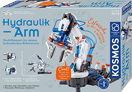 KOSMOS 620578 Hydraulik-Arm, Modellbausatz für deinen hydraulischen Roboterarm, Experimentierkasten zu Hydraulik und Pneumatik, mit Greifarm und Saugnapf, ab 10-14 Jahre von Kosmos