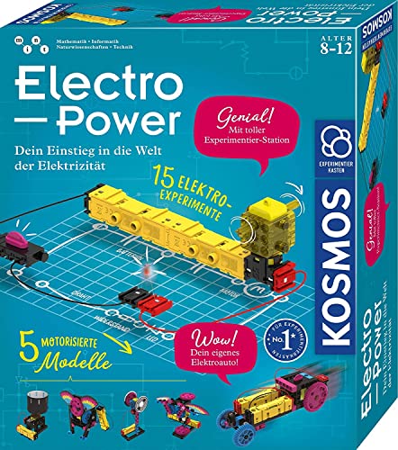 KOSMOS 620707 Electro Power, Technik Experimentierkasten für Kinder ab 8 Jahre, Amazon Exklusiv, Elektronik Baukasten mit 5 motorisierten Modellen von Kosmos