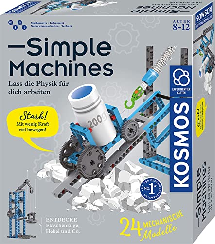 KOSMOS 620868 Simple Machines, Mechanik-Bausatz für 24 Modelle wie Flaschenzug und Kran, inklusive Federwaage, Experimentierkasten für Kinder ab 8-12 Jahre, Physik einfach verstehen, MINT Spielzeug von Kosmos