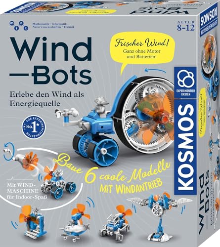 KOSMOS 621056 Wind Bots, Experimentieren mit erneuerbaren Energien für Kinder ab 8 Jahren, Bausatz für 6 verschiedene Roboter-Modelle, Antrieb durch Windkraft, inklusive Windmaschine von Kosmos