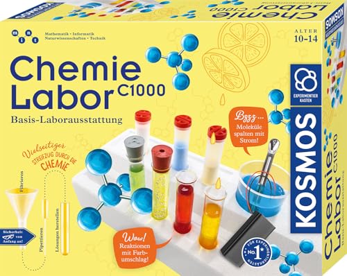 KOSMOS 645540 C1000 Chemielabor, Basis-Laborausstattung mit Schutzbrille und 7 Chemikalien, Chemie für Kinder ab 10-14 Jahren, Grundlagen-Lehrgang, Experimentierkasten zu Mint KOSMOS 645540 C1000 Chemielabor, Basis-Laborausstattung mit Schutzbrille und 7 Chemikalien, Chemie für Kinder ab 10-14 Jahren, Grundlagen-Lehrgang, Experimentierkasten zu Mint von Kosmos