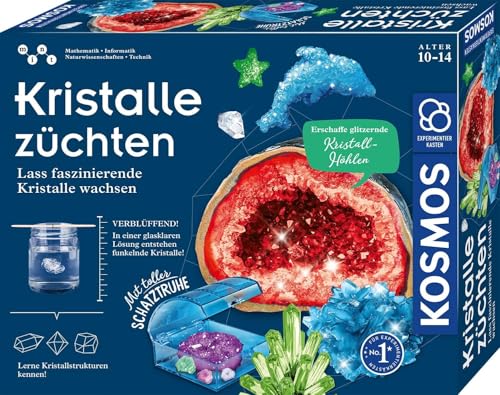 KOSMOS 645601 Kristalle züchten - Lass faszinierende Kristalle wachsen - Komplett-Set, glitzernde Blitzkristalle, Schatztruhe, Deko, Experimentierkasten - Kinder ab 10-14 Jahre von Kosmos