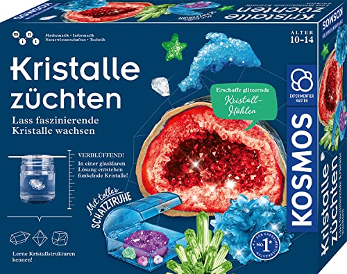 KOSMOS 645601 Kristalle züchten - Lass faszinierende Kristalle wachsen - Komplett-Set, glitzernde Blitzkristalle, Schatztruhe, Deko, Experimentierkasten - Kinder ab 10-14 Jahre von Kosmos