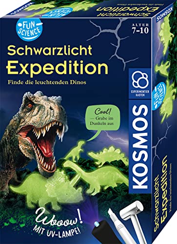KOSMOS 654276 Fun Science Schwarzlicht-Expedition, Ausgrabungsset, Experimentierkasten für Kinder, nachtleuchtende Dino-Figuren, mit UV-Lampe, Tyrannosaurus Rex von Kosmos