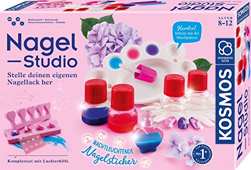 KOSMOS 671587 Nagel-Studio, Stelle deinen eigenen Nagellack her, Experimentierkasten für Kinder ab 8-12 Jahre zu Nageldesign Beauty Schönheit Kosmetik Maniküre Pediküre Geschenk, Komplett-Set von Kosmos