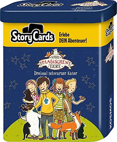 KOSMOS 680824 Story Cards - Die Schule der magischen Tiere Dreimal schwarzer Kater, erlebe die interaktive Geschichte, Krimi Kartenspiel für Kinder, in Metalldose zum Mitnehmen von Kosmos