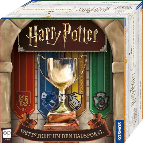 KOSMOS 680855 Harry Potter Wettstreit um den Hauspokal, Harry Potter Spiel für 2-4 Personen ab 11 Jahren, sammle Punkte für dein Hogwarts-Haus, mit 3D-Stundengläsern von Kosmos