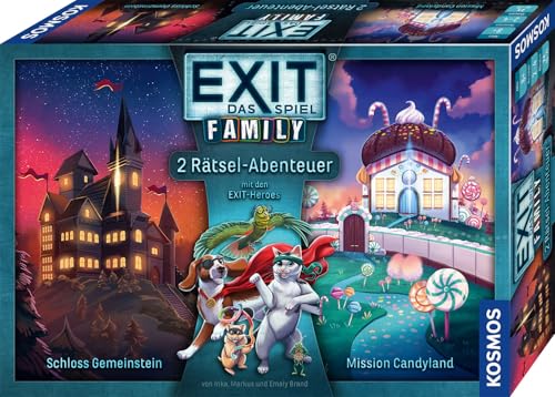 KOSMOS 684662 EXIT® - Das Spiel Family, Zwei Rätselabenteuer Schloss Gemeinstein + Mission Candyland, Escape Room Spiel für die Familie, EXIT Game Familie und Kinder ab 8 Jahre von KOSMOS