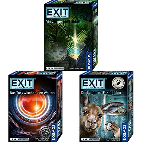 KOSMOS EXIT - Das Spiel - Bundle, Fortgeschrittene Level: Die vergessene Insel, Die Känguru-Eskapaden und das Tor zwischen den Welten, Escape Room Spiele für 1-4 Personen von Kosmos