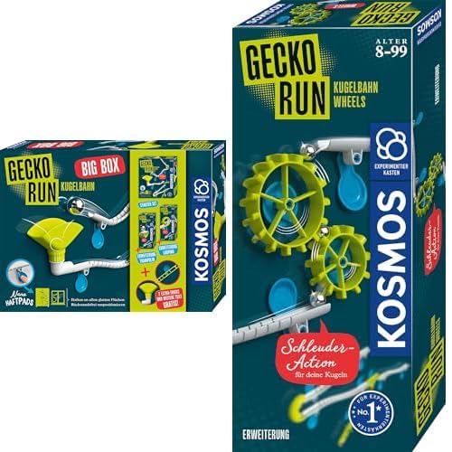 KOSMOS Gecko Run Bundle Big Box & Erweiterung Wheels Erweiterbare Kugelbahn für Kinder, Vertikale Kugelbahn, Murmelbahn, Lernspielzeug und Konstruktionsspielzeug ab 8 Jahren von Kosmos