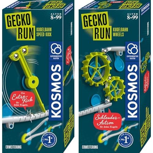 KOSMOS Gecko Run Doppelpack Erweiterungen Speed Kick & Wheels, Zubehör für Coole vertikale Kugelbahnen, mit zusätzliche Bahnelementen, für Kinder ab 8 Jahre von Kosmos