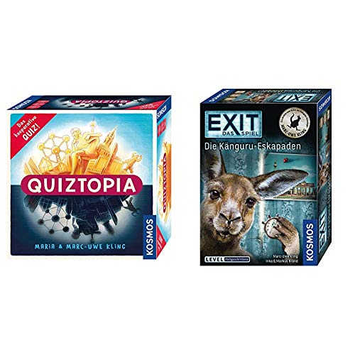 KOSMOS - Quiztopia - Gemeinsam gegen das Spiel, das kooperative Quiz von Marc-Uwe Kling & Das Spiel - Die Känguru-Eskapaden, für Fans von Marc-Uwe Klings Känguru-Geschichten, Level: Fortgeschrittene von Kosmos