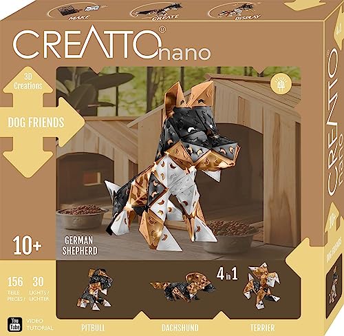 KOSMOS 3805 CREATTO Hunde 3D-Leuchtfiguren entwerfen, 3D-Puzzle-Set für Schäferhund, Pitbull, Dackel, Terrier, Zimmer-Deko, kreative Zimmer-Deko, 156 Steckteile, 30-TLG LED-Lichterkette von Kosmos