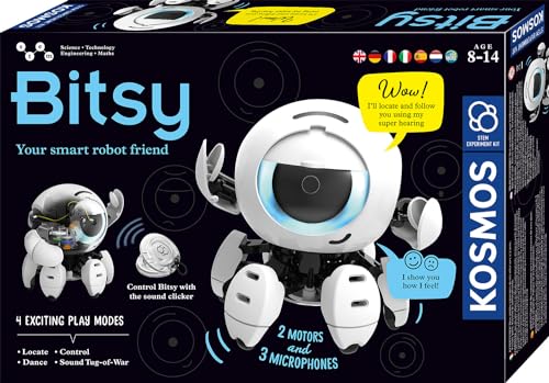 Kosmos 617424 Bitsy - Dein cleverer Robo-Freund, Roboter für Kinder, Steuere Bitsy mit Sound-Klicker, Spielzeug für Kinder, Experimentierkasten ab 8-12 Jahre, mehrsprachige Anleitung von Kosmos