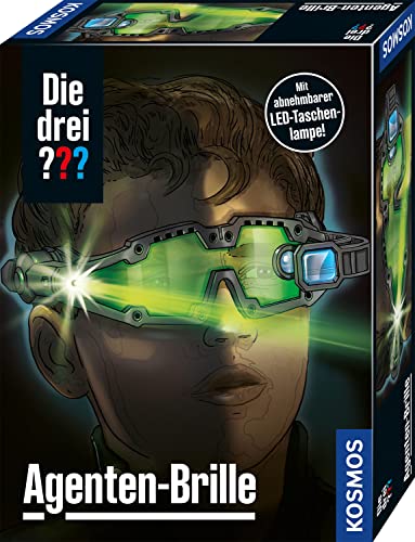 Die drei ??? Agenten-Brille von KOSMOS, mit integrierter Doppel-LED zur Beleuchtung im Dunkeln, Visier vorklappbar mit Such-Linse und Vergrößerungs-Linse, Detektiv-Spielzeug, Rollenspiel von Die drei