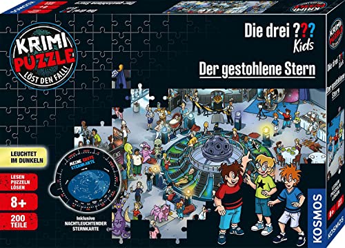 Die drei ??? Kids - Krimi Puzzle - Der gestohlene Stern von KOSMOS 682200, 200 Teile, Leuchtet im Dunkeln, Lesen, Puzzeln, Rätsel lösen, Detektiv Puzzle für Kinder ab 8 Jahre von Die drei