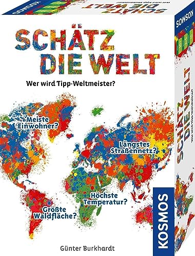 KOSMOS 682866 Schätz die Welt, Wer wird Wett-Weltmeister? Geografie-Spiel über die Länder der Erde, ab 10 Jahre, für 2-5 Personen, Weltreise Spiel, Europa Spiel, Reise um die Welt von Kosmos