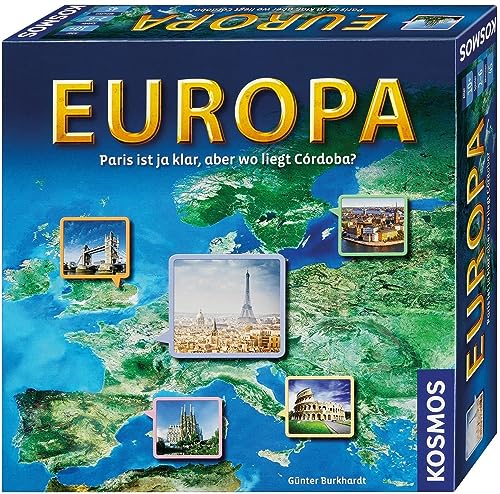 KOSMOS 692636 Europa, Geografie Spiel, Familienspiel für 2-6 Spieler, ab 10 Jahre, Weltreise Spiel, Europa Spiel, Reise um die Welt, Brettspiel, Gesellschaftsspiel von Kosmos