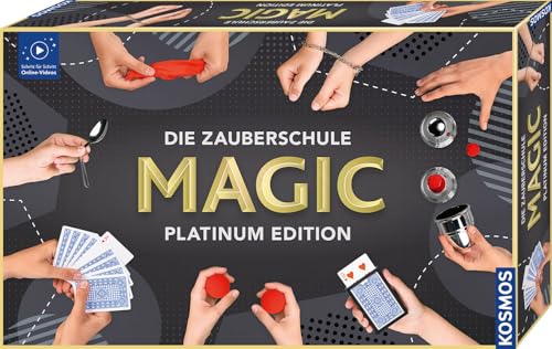 KOSMOS 697082 MAGIC Die Zauberschule - Platinum Edition, 180 Zauber Tricks, viele magische Zauber Utensilien, Zauberkasten für Kinder ab 8 Jahre, bebilderte Anleitung, Online Erklärvideos von Kosmos