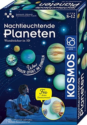 KOSMOS 654269 Nachtleuchtende Planeten, Amazon Exklusiv, 3D-Planeten-Sticker leuchten im Dunkeln, Weltraum für Kinder ab 6 Jahre, Weltall Kinder, Planeten Deko fürs Kinderzimmer von Kosmos