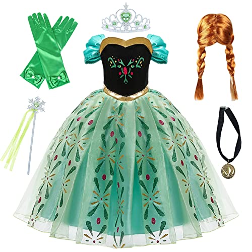 Kosplay Mädchen Anna Prinzessin Kleid mit Zubehör Perücke ELSA Kostüm Prinzessin Verkleidung Kinder Weihnachten Geburtstag Party Halloween Karneval Cosplay Kleider von Kosplay