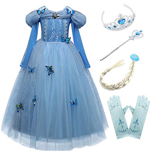 Kosplay Mädchen Cinderella Prinzessin Kostüm Kinder Märchen Aschenputtel Karneval Fasching Tüll Halloween Weihnachten Geburtstagsfeier Cospaly Ballkleid Lang Festkleid von Kosplay