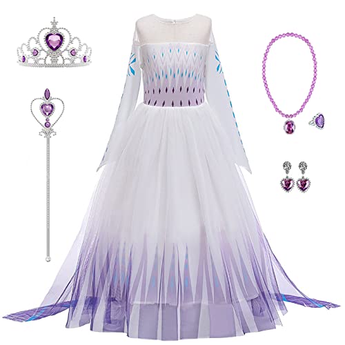 Kosplay Mädchen ELSA Prinzessin Kostüm und Accessoires Schneekönigin 2 Verkleidung Kinder Geburtstag Party Weihnachten Halloween Karneval Cosplay Prinzessin Kleid von Kosplay