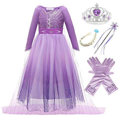 Kosplay Mädchen Kleid Eiskönigin 2 Prinzessin ELSA Kostüm Schneekönigin Kleid Kinder Party Cosplay Fasching Halloween Weihnachtsfeier Kostüm Lila von Kosplay