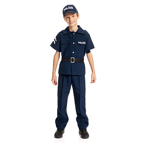 Kostümplanet Polizei-Kostüm Kinder Kostüm Polizist Uniform + Polizei Cap Faschingskostüm (Lieferumfang Premium, 128) von Kostümplanet