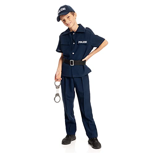 Kostümplanet Polizei-Kostüm Kinder Kostüm Polizist Uniform + Polizei Cap und Handschellen (Lieferumfang Deluxe, 116) von Kostümplanet