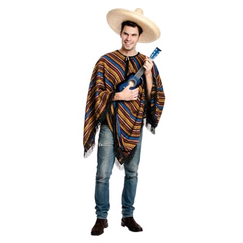 Kostümplanet Poncho Kostüm Herren Erwachsene Mexikaner Karneval Fasching JGA (2-teilig - Poncho und Sombrero Hut) von Kostümplanet