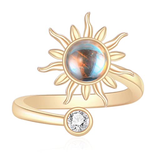 An Meine Tochter Sunshine Fidget Ring, Du Bist Mein Sonnenschein Ring Fidget Ring Für Die Tochter, Zappeln Sie Spinner Ringe Für Frauen, Drehbarer Verstellbarer Angstring Sonnenring Geschenk (Gold) von Koufeil