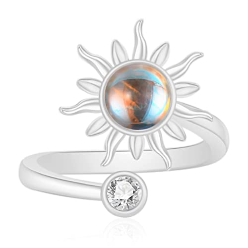 An Meine Tochter Sunshine Fidget Ring, Du Bist Mein Sonnenschein Ring Fidget Ring Für Die Tochter, Zappeln Sie Spinner Ringe Für Frauen, Drehbarer Verstellbarer Angstring Sonnenring Geschenk (Silver) von Koufeil