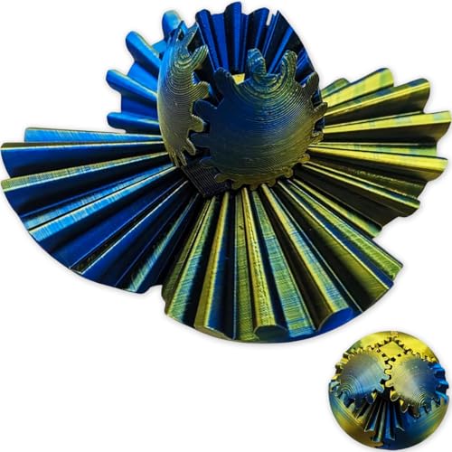 GearSphere - Das Steampunk-Wirbelwunder-Fidget, Zahnradball 3D-Gedruckter Zahnradball, Spin-Ball Oder Cube-Fidget-Spielzeug, Zahnradkugel, Stressball, Fidget-Ball, Angstlinderung (Blue&Yellow) von Koufeil
